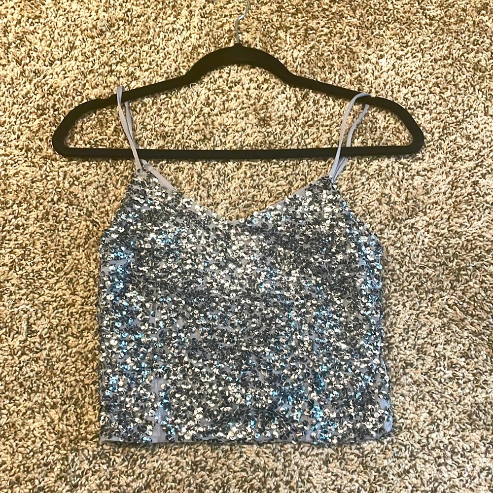 Express Sequin Stone Embellished Cropped Cami